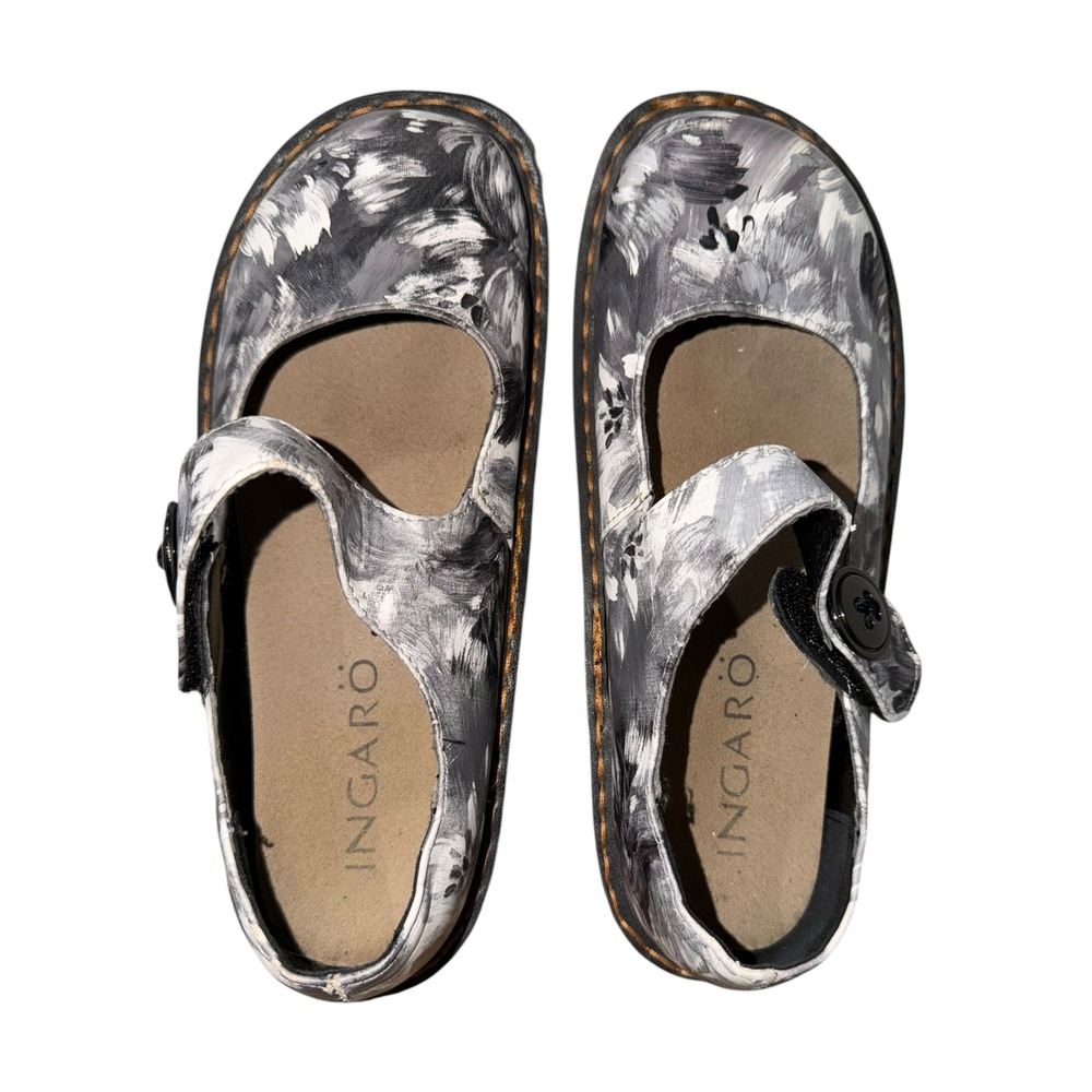 Ingaro Jane Mary Jane Clogs 7.5M Watercolor Gray Floral Comfort Shoes Non-slip
